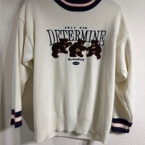 Cream Sweater with Bear Design